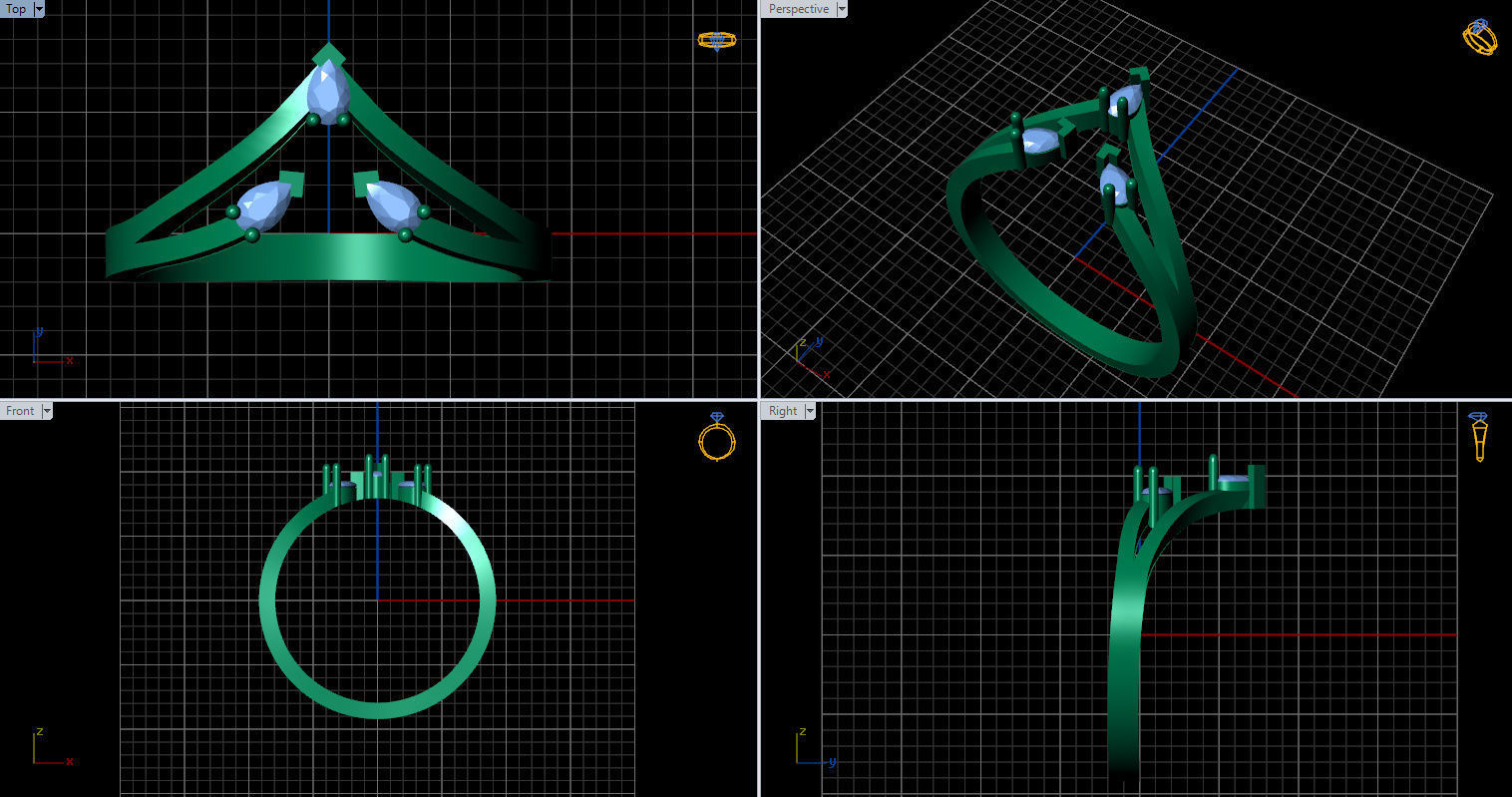 Ring with 3 pear gemstone 3D print model_46