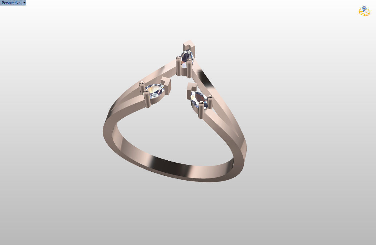 Ring with 3 pear gemstone 3D print model_56