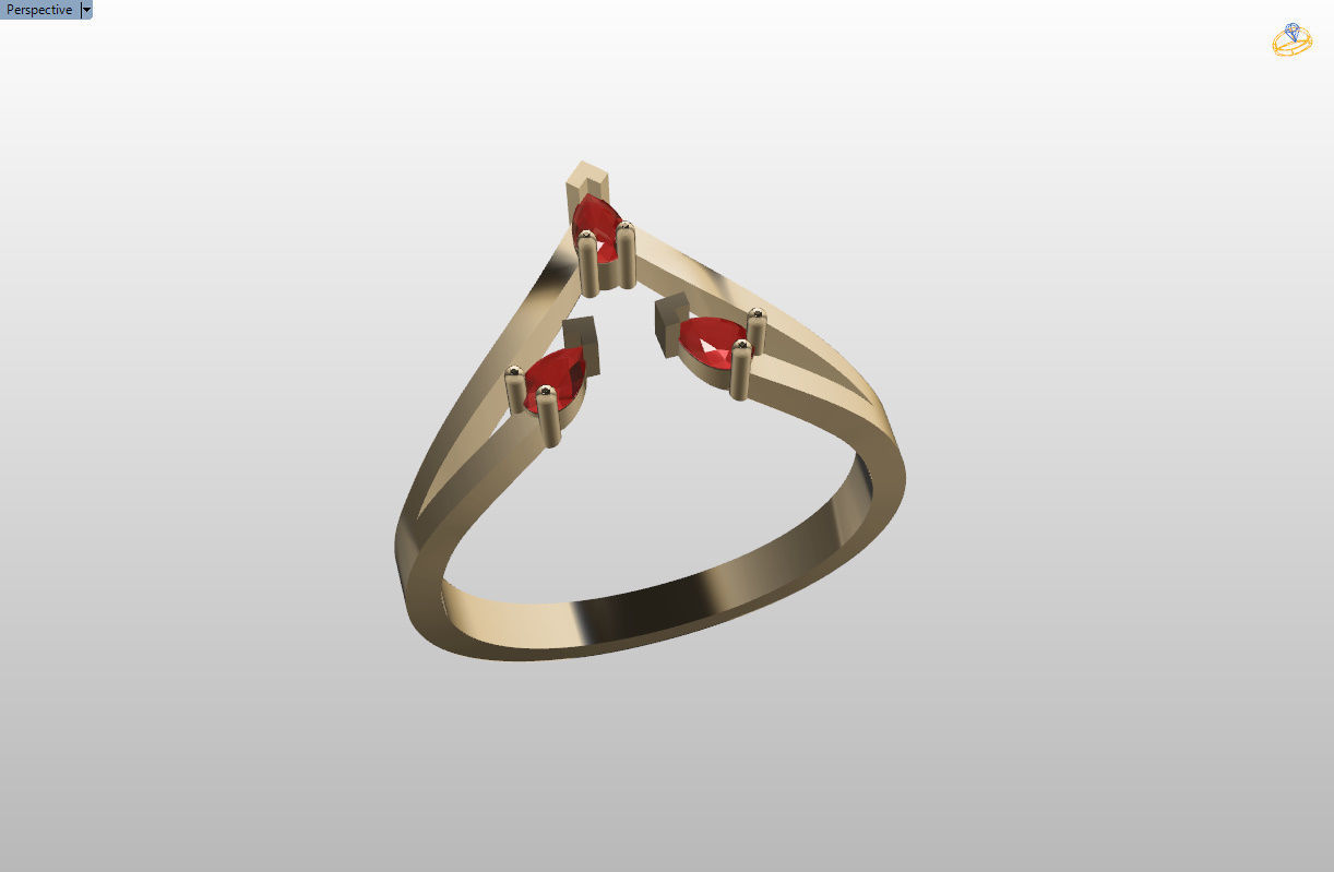 Ring with 3 pear gemstone 3D print model_5