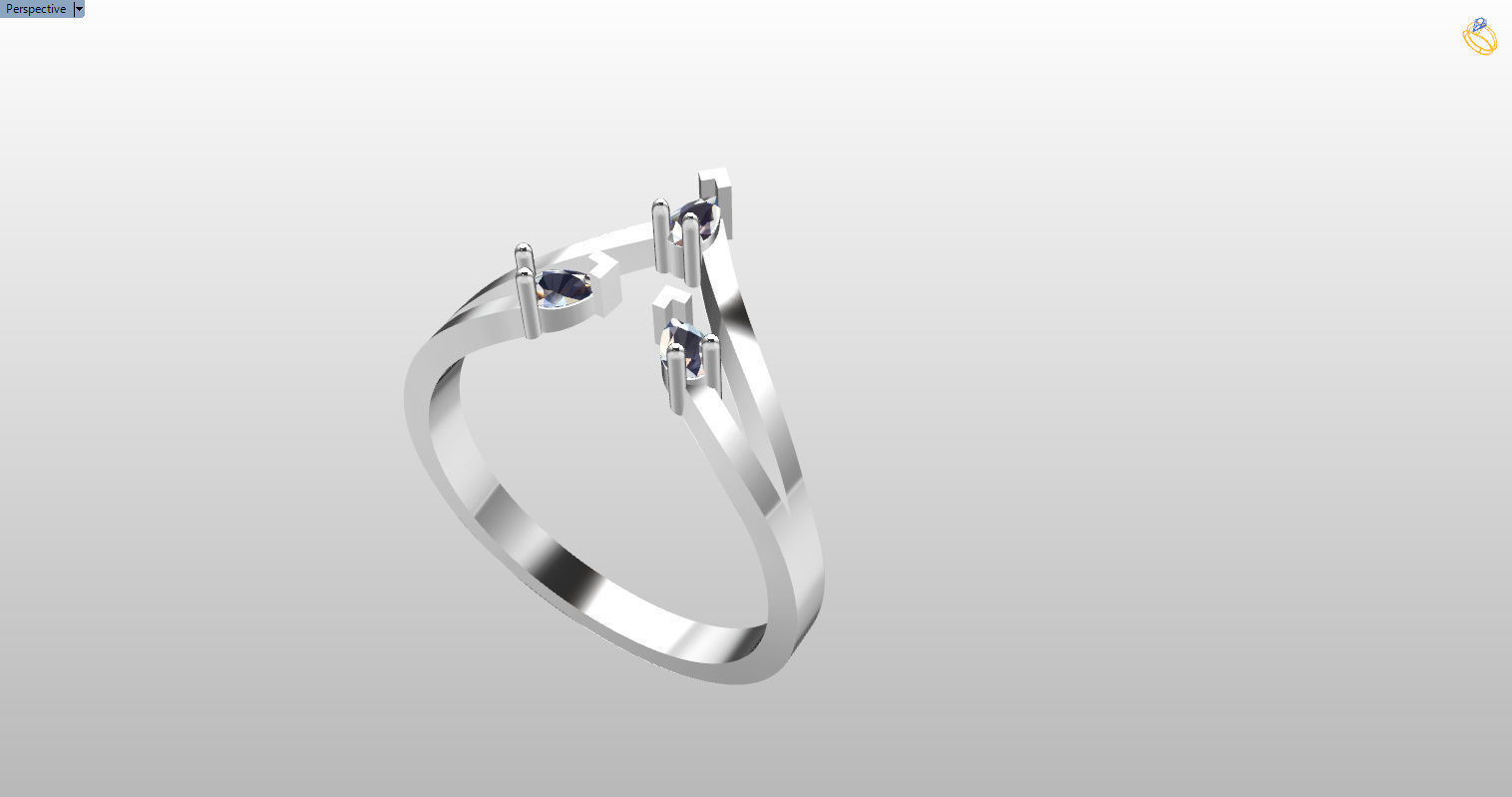 Ring with 3 pear gemstone 3D print model_49