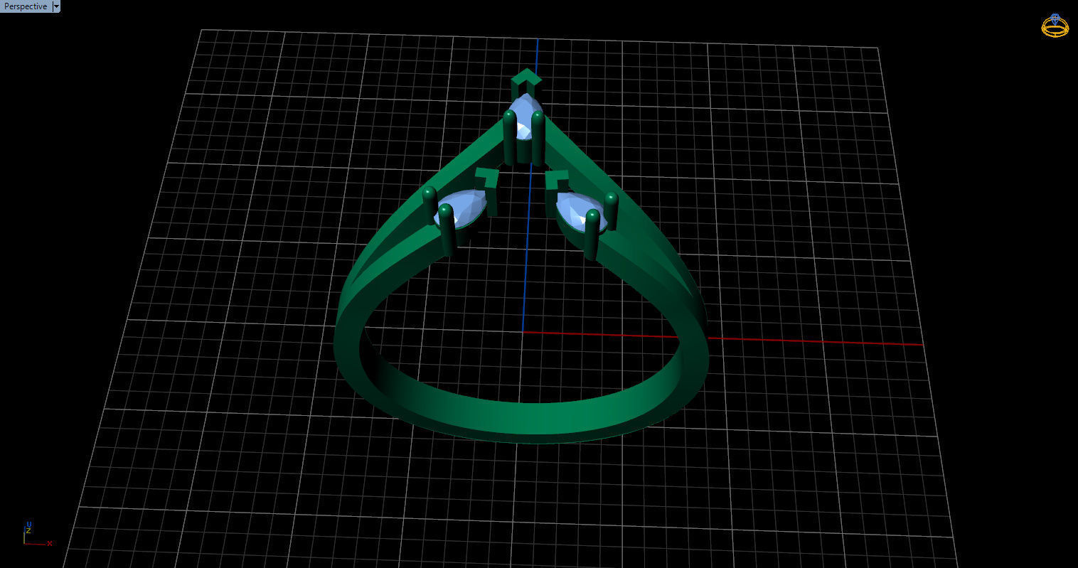 Ring with 3 pear gemstone 3D print model_28