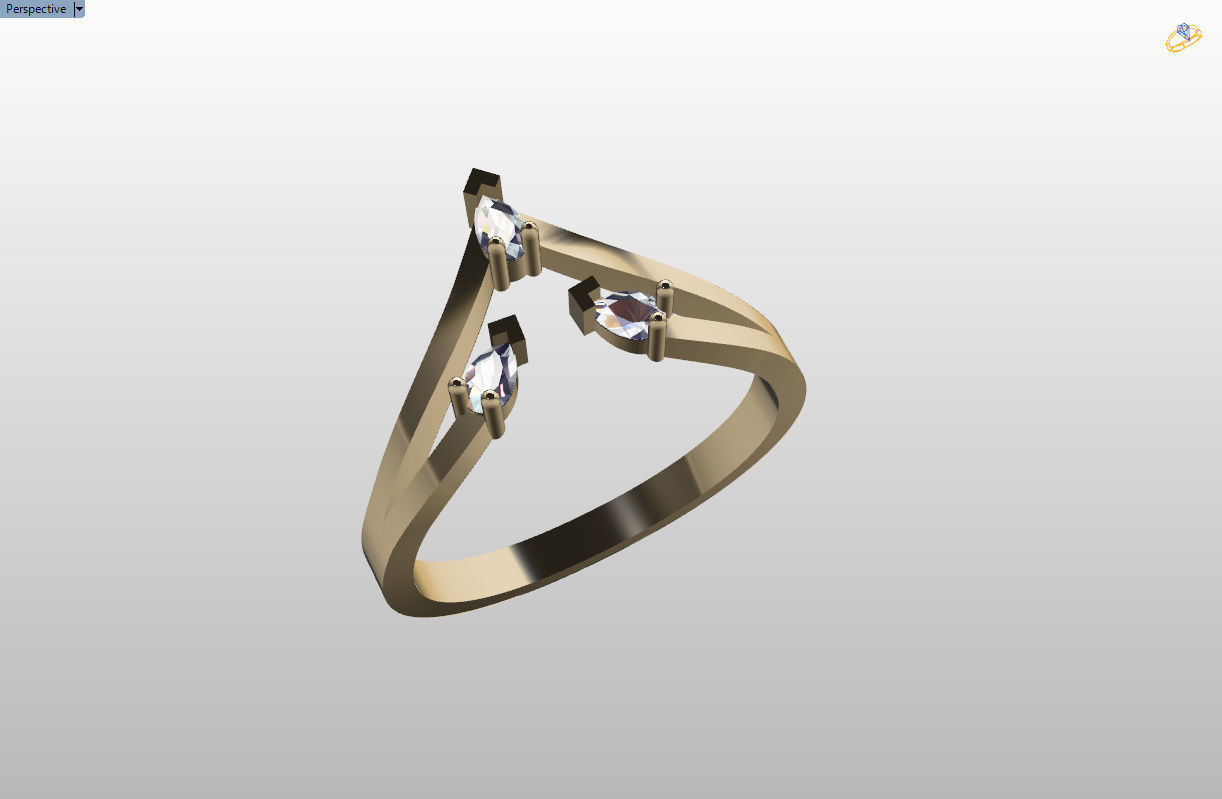 Ring with 3 pear gemstone 3D print model_52