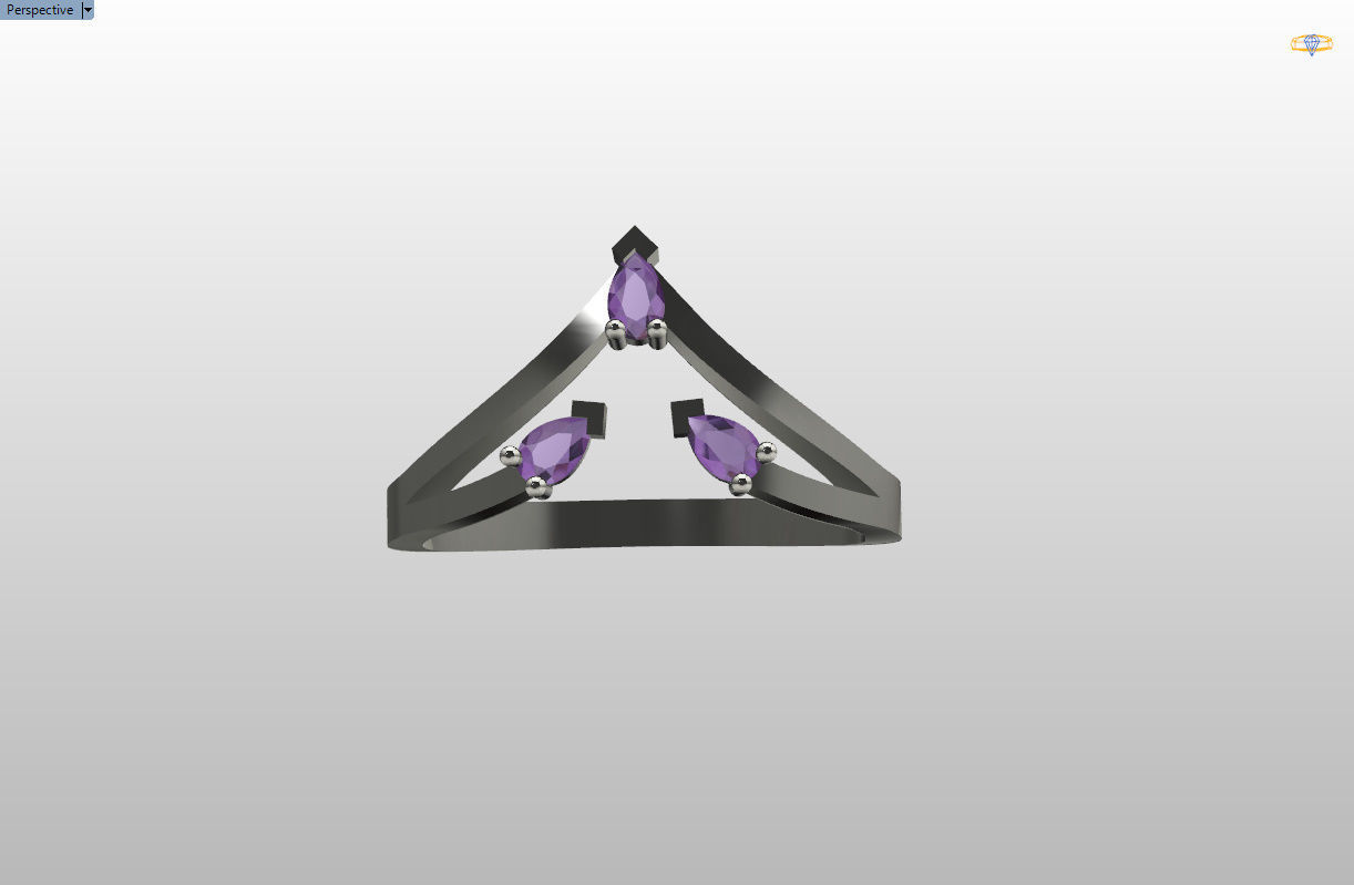 Ring with 3 pear gemstone 3D print model_60