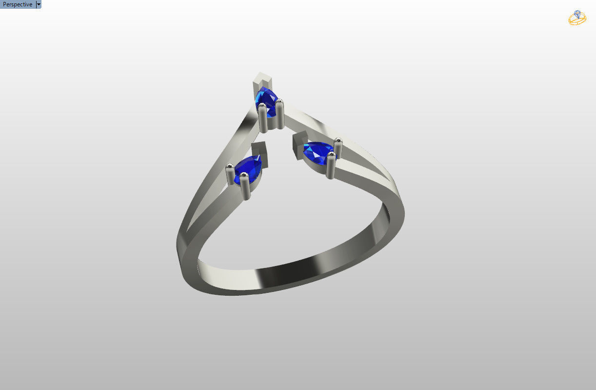 Ring with 3 pear gemstone 3D print model_62