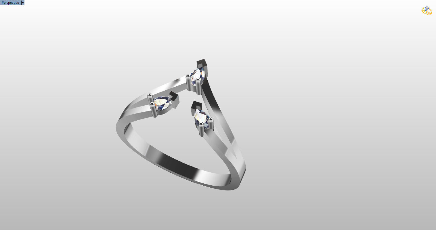 Ring with 3 pear gemstone 3D print model_45