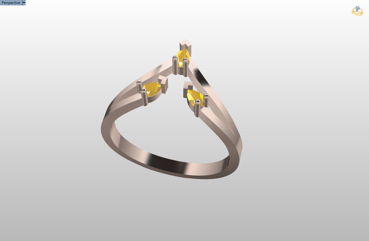 Ring with 3 pear gemstone 3D print model_58
