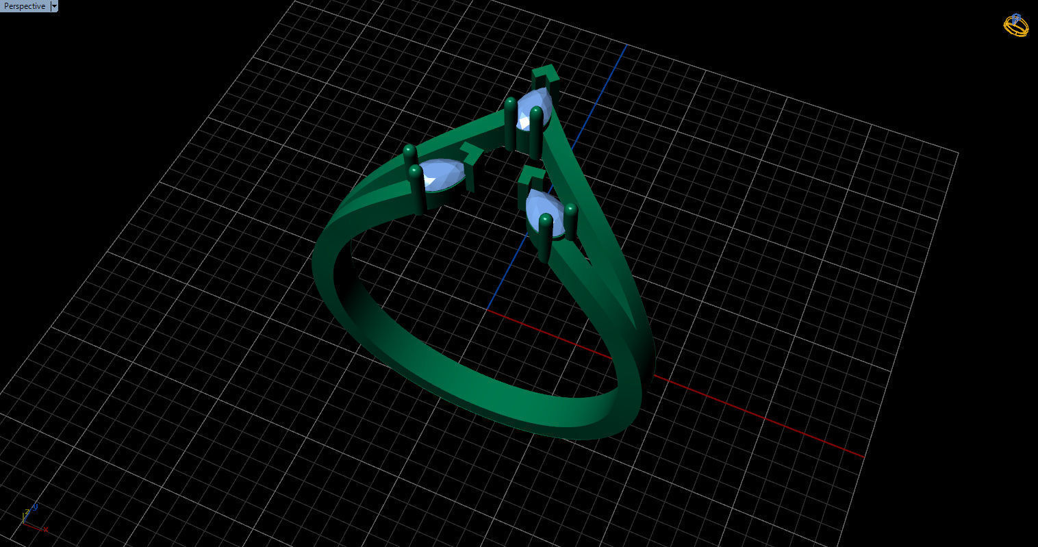 Ring with 3 pear gemstone 3D print model_31