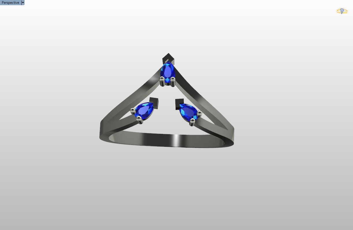 Ring with 3 pear gemstone 3D print model_61
