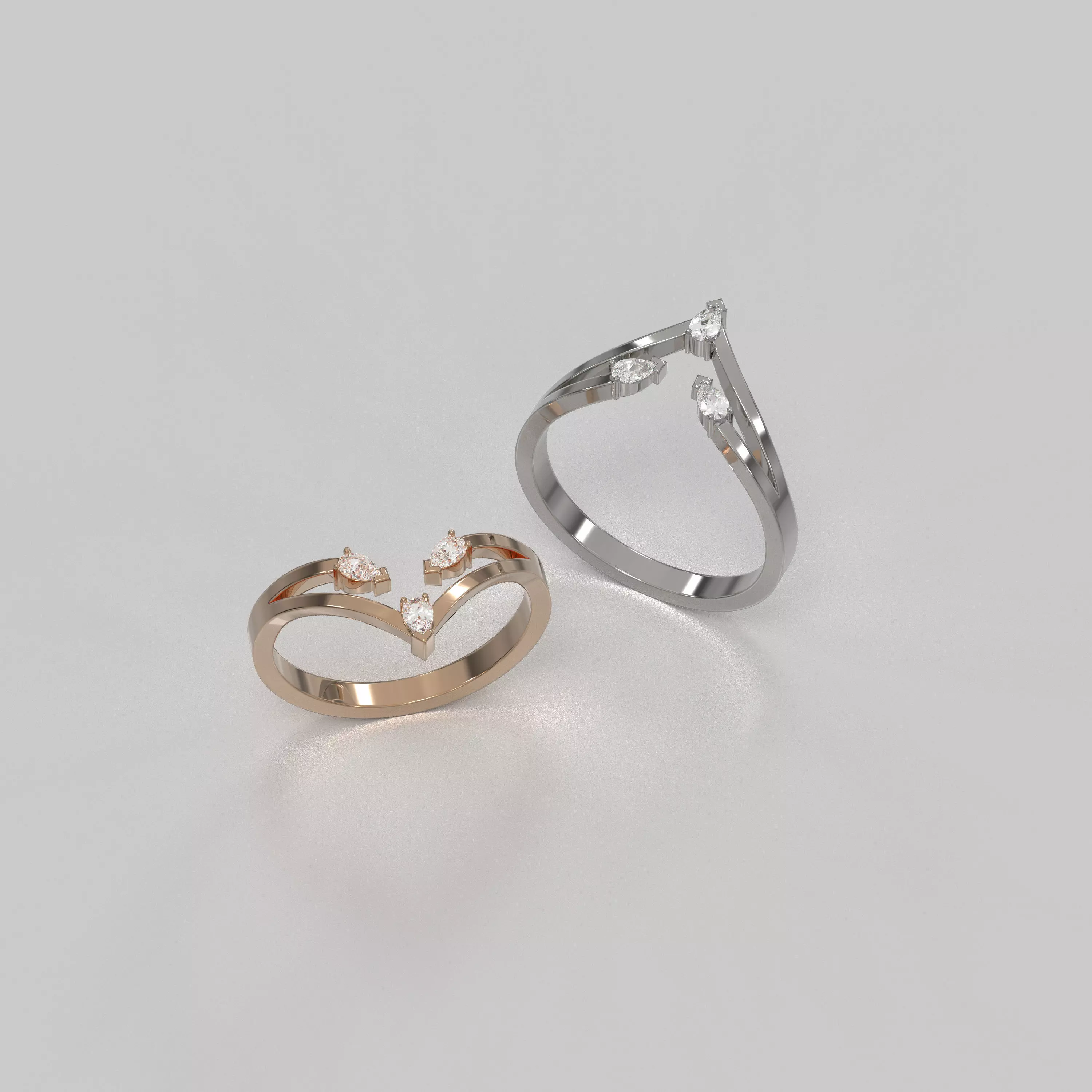 Ring with 3 pear gemstone 3D print model_0