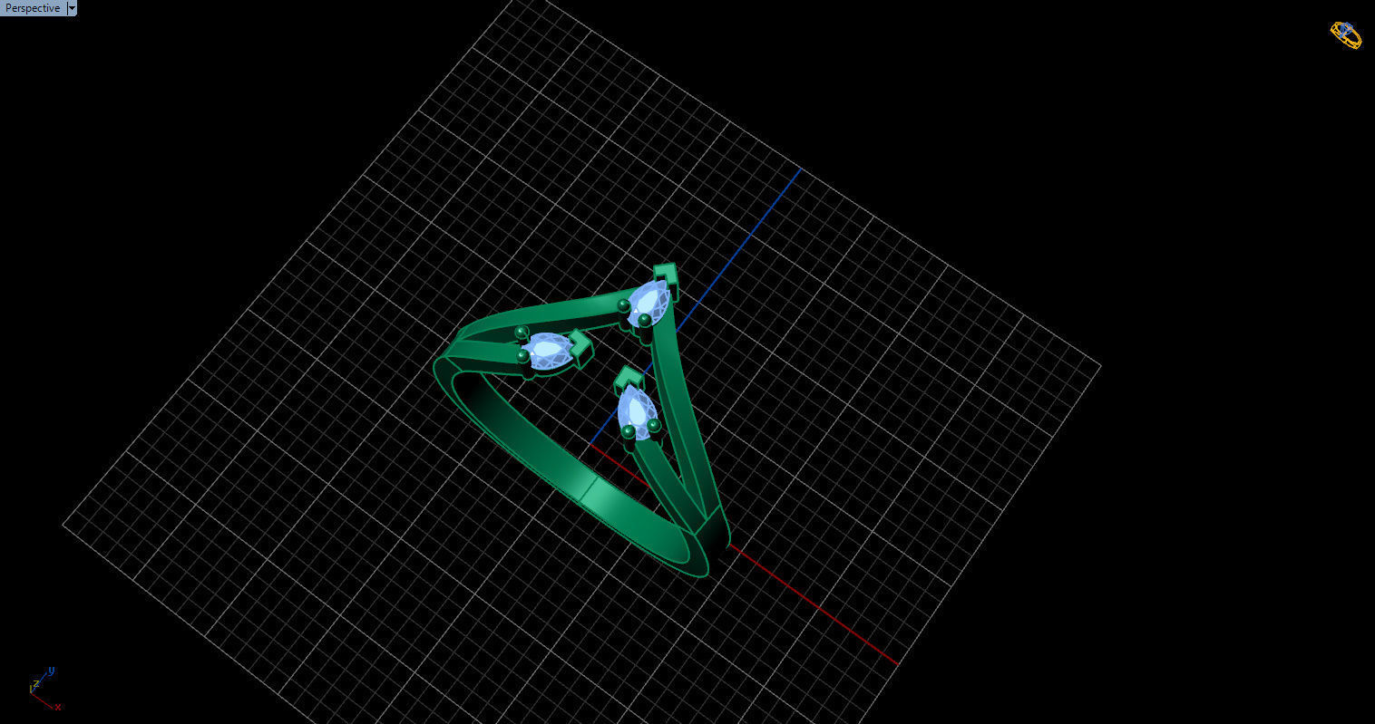 Ring with 3 pear gemstone 3D print model_9