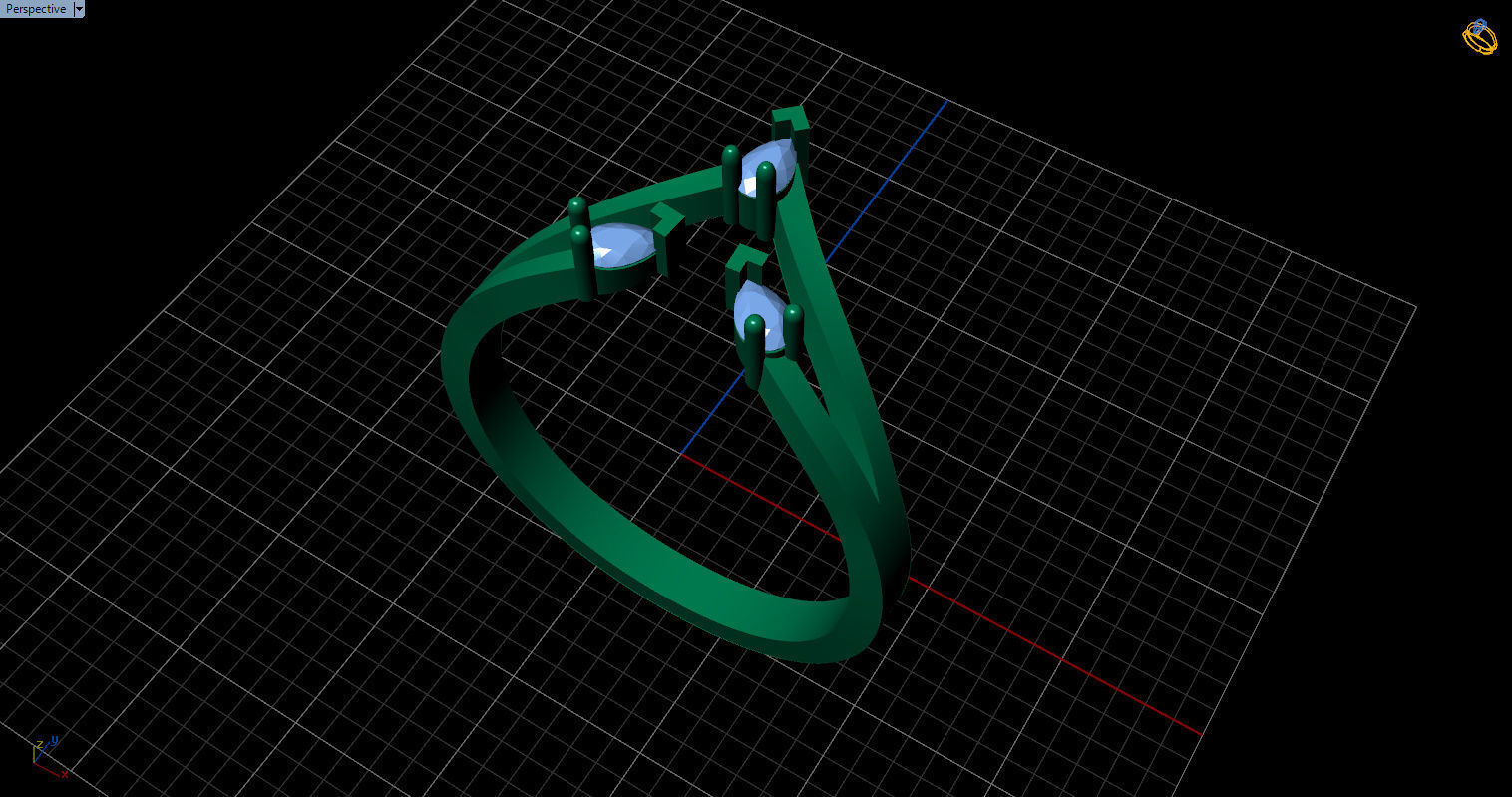 Ring with 3 pear gemstone 3D print model_32
