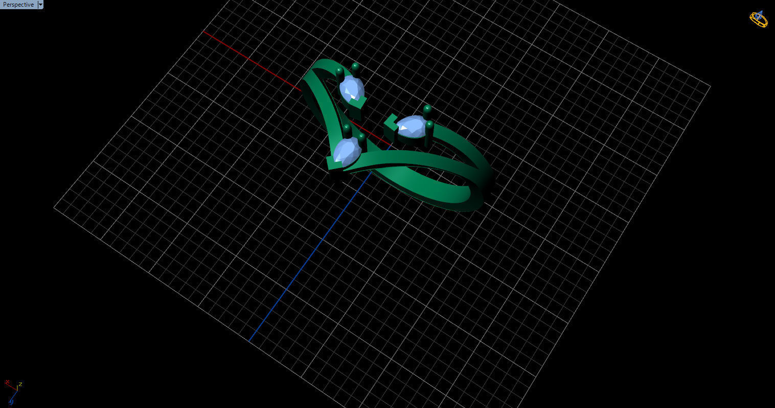 Ring with 3 pear gemstone 3D print model_23