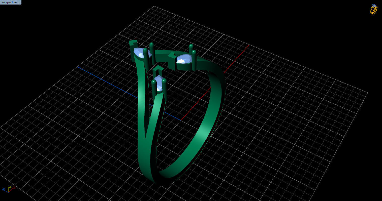 Ring with 3 pear gemstone 3D print model_26