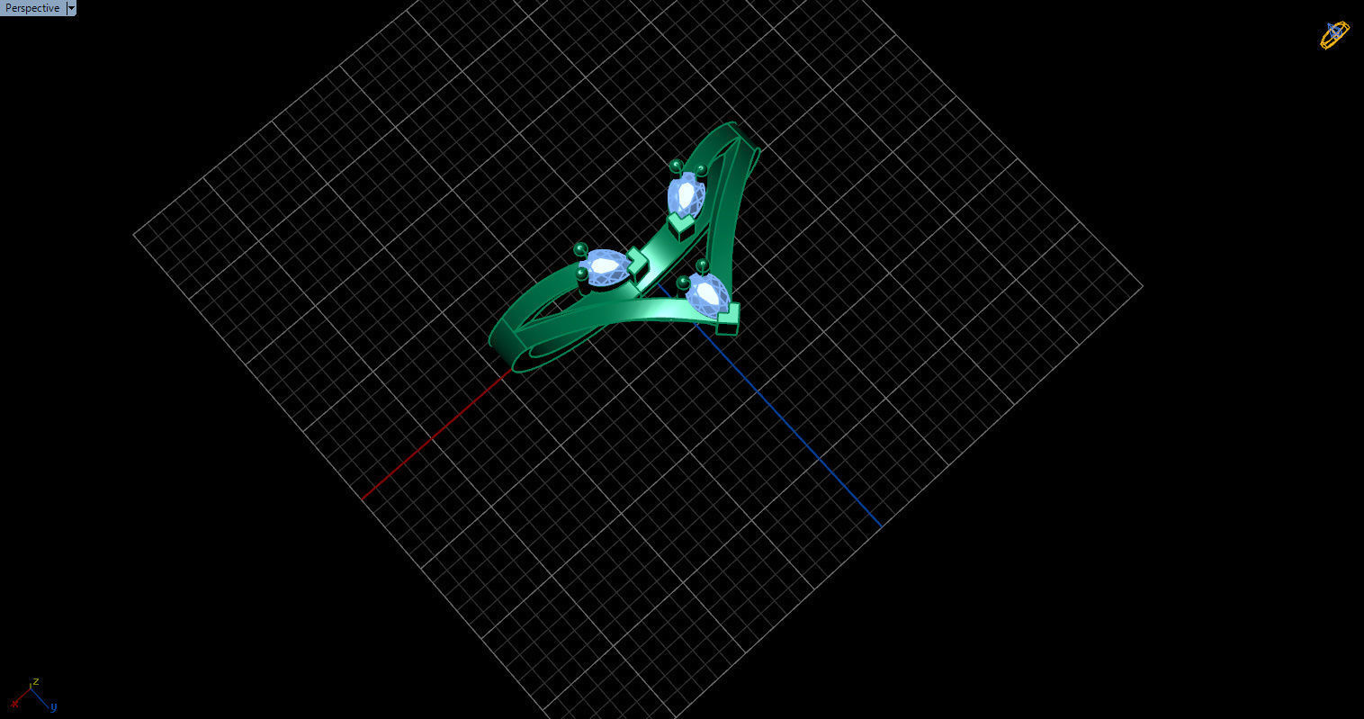 Ring with 3 pear gemstone 3D print model_17