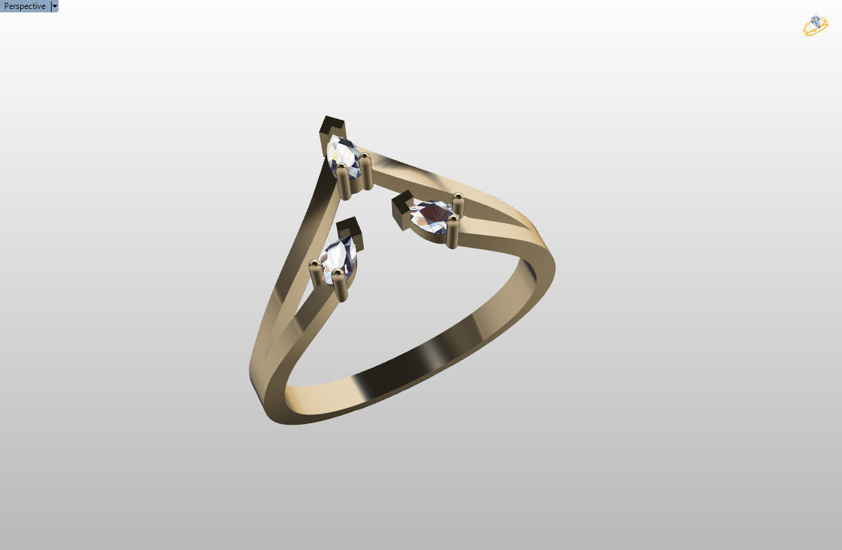Ring with 3 pear gemstone 3D print model_51
