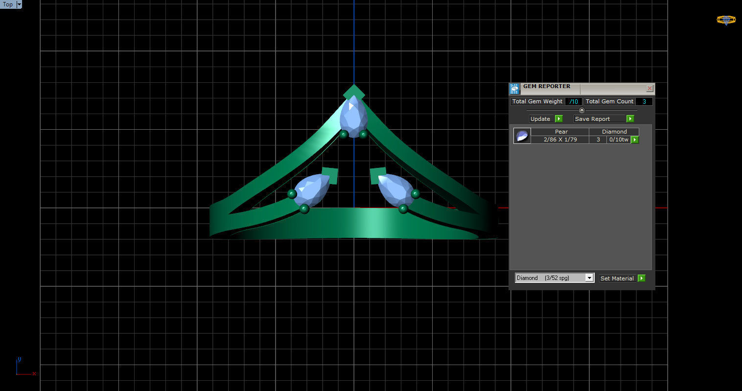 Ring with 3 pear gemstone 3D print model_2