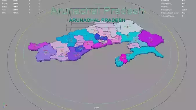 Arunachal Pradesh  India map region 3D model geography political