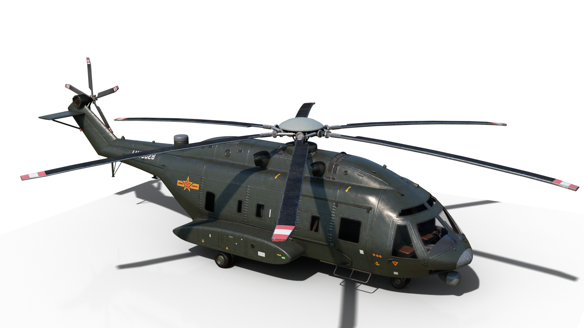 PBR Chinese Z-8L helicopter with Wide body Z8L Low-poly 3D model_5
