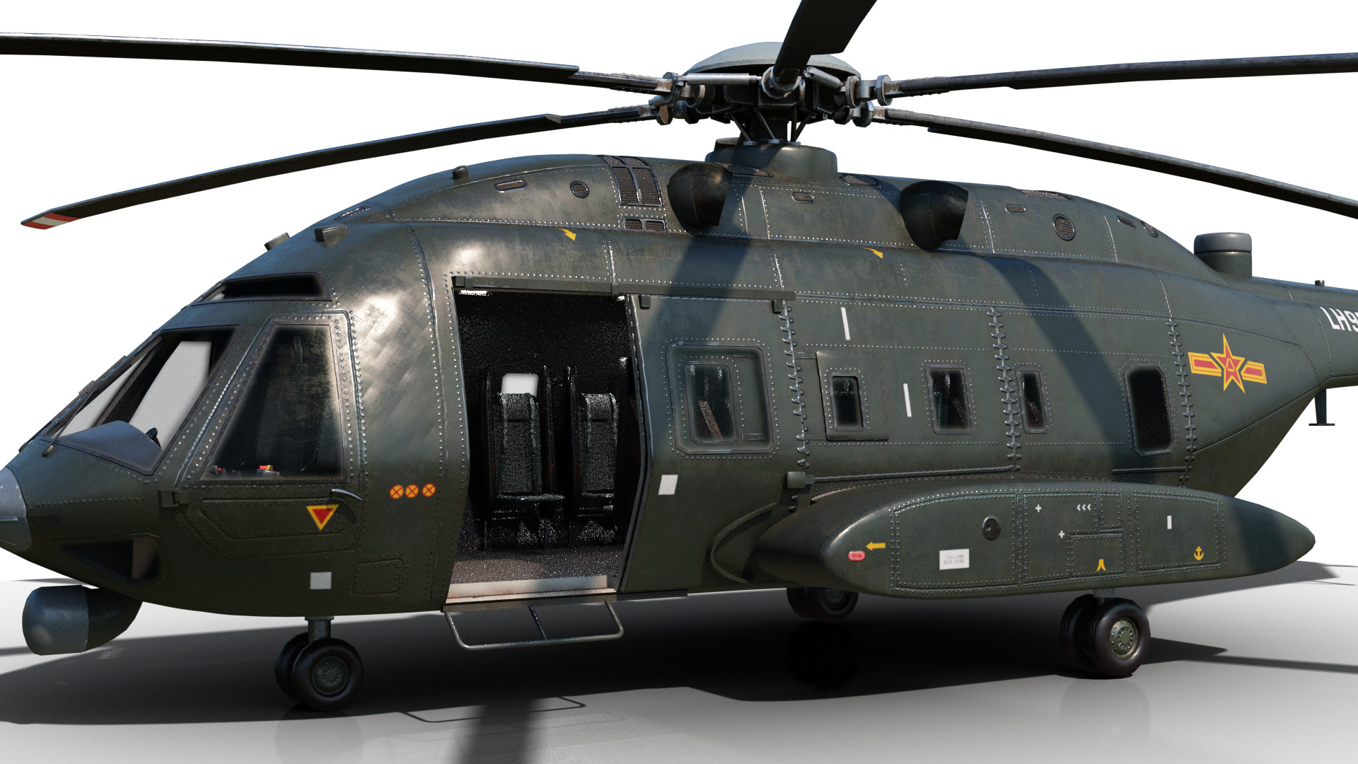 PBR Chinese Z-8L helicopter with Wide body Z8L Low-poly 3D model_17