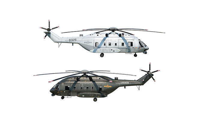 PBR Chinese Z-8L helicopter with Wide body Z8L Low-poly 3D model