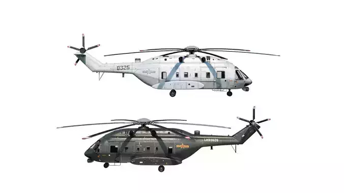 PBR Chinese Z-8L helicopter with Wide body Z8L Low-poly 3D model