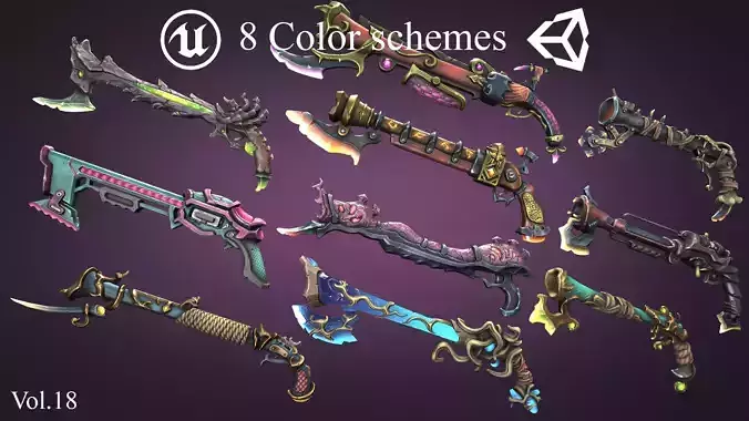 Fantasy muskets Low-poly 3D model
