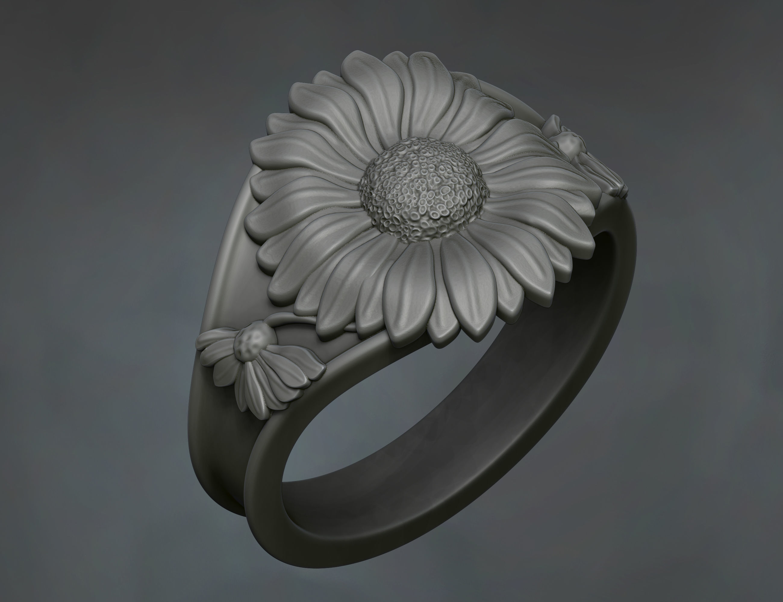 sunflower ring 3D print model_4