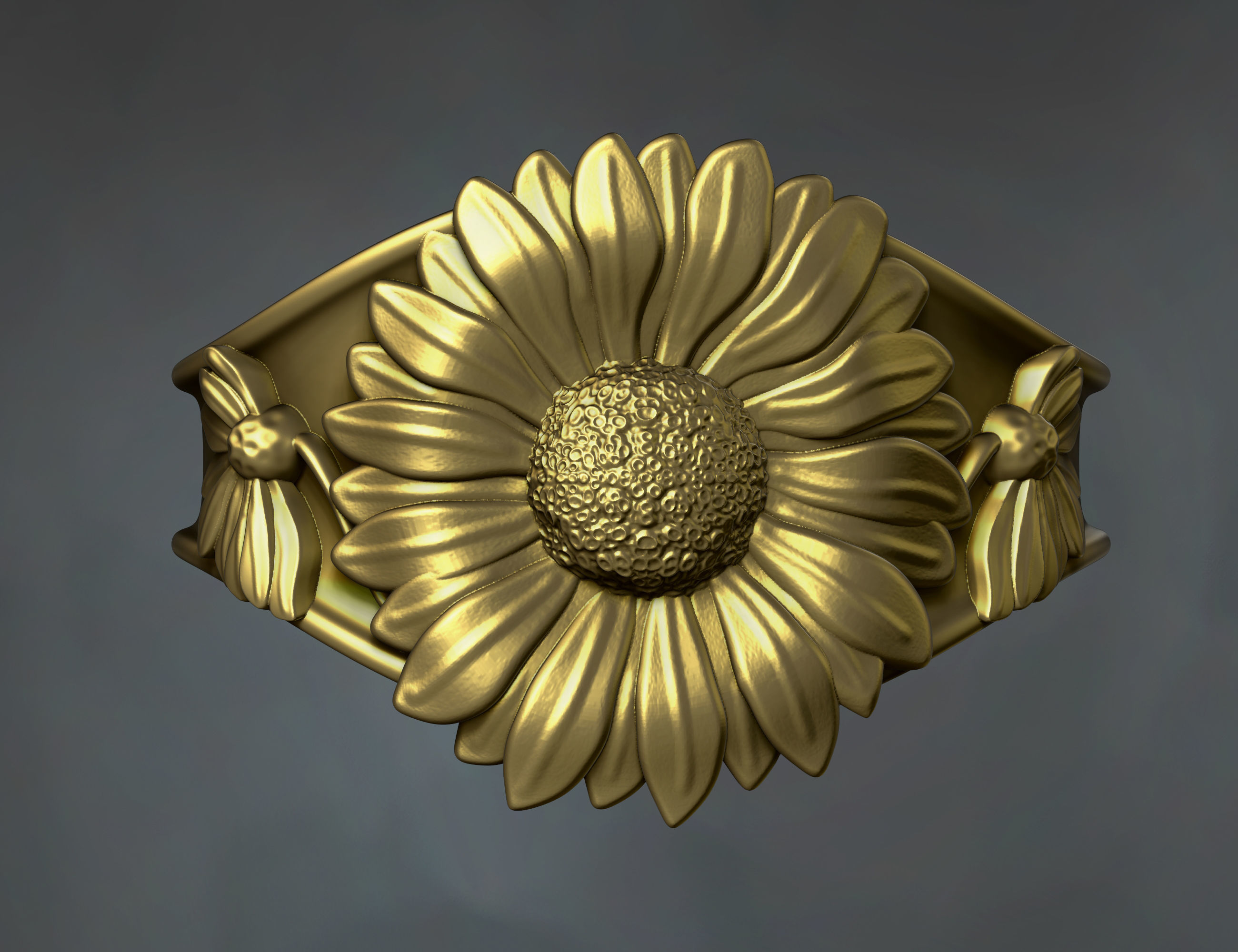 sunflower ring 3D print model_2