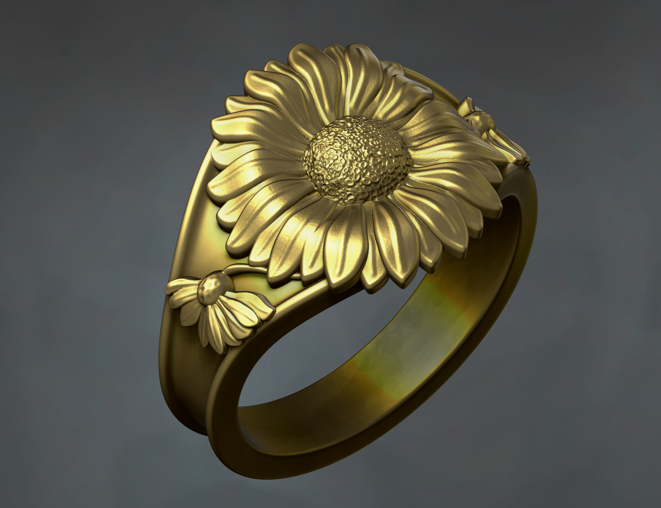 sunflower ring 3D print model_3