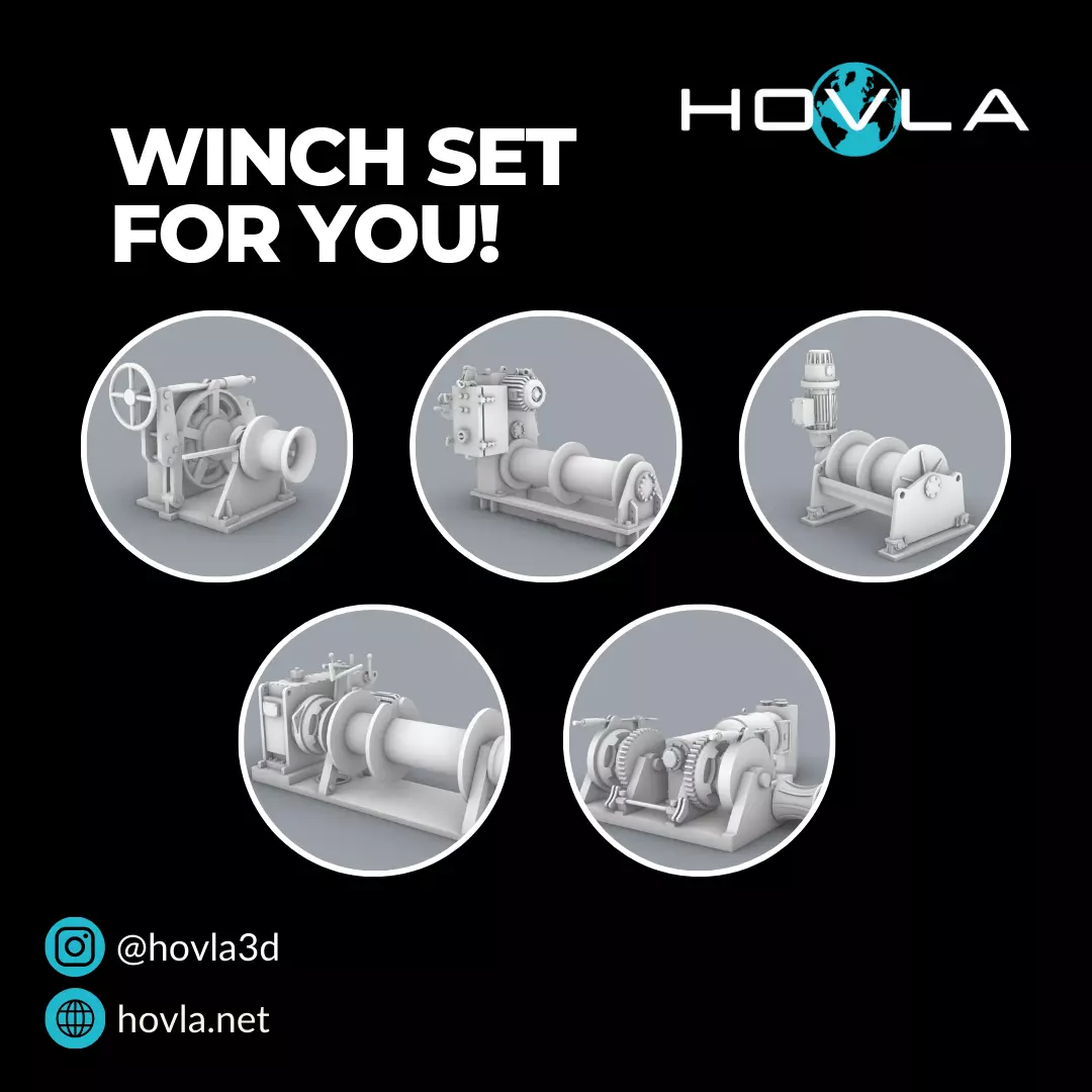 Boat Winches Set PM - 5 Winch Models 3D print model_0