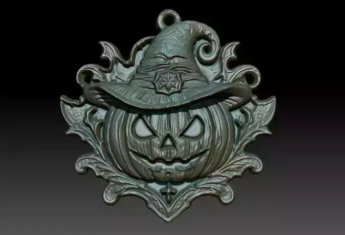 Halloween Pumpkin Bas Relief Pendant 06 231016 3D print model