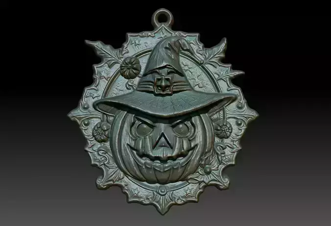 Halloween Pumpkin Bas Relief Pendant 05 231016 3D print model