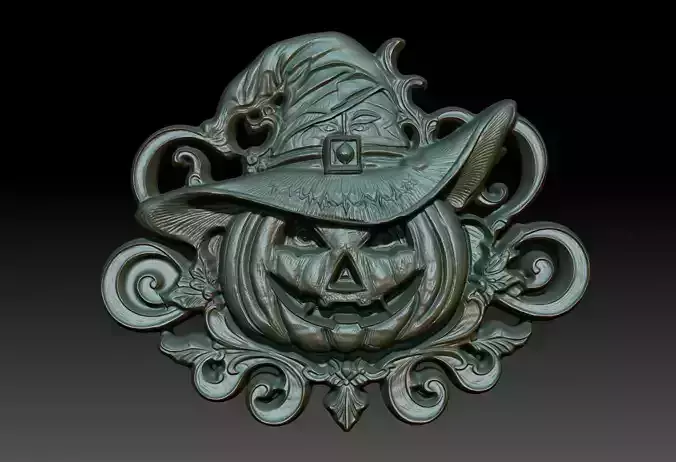 Halloween Pumpkin Bas Relief Pendant 04 231016