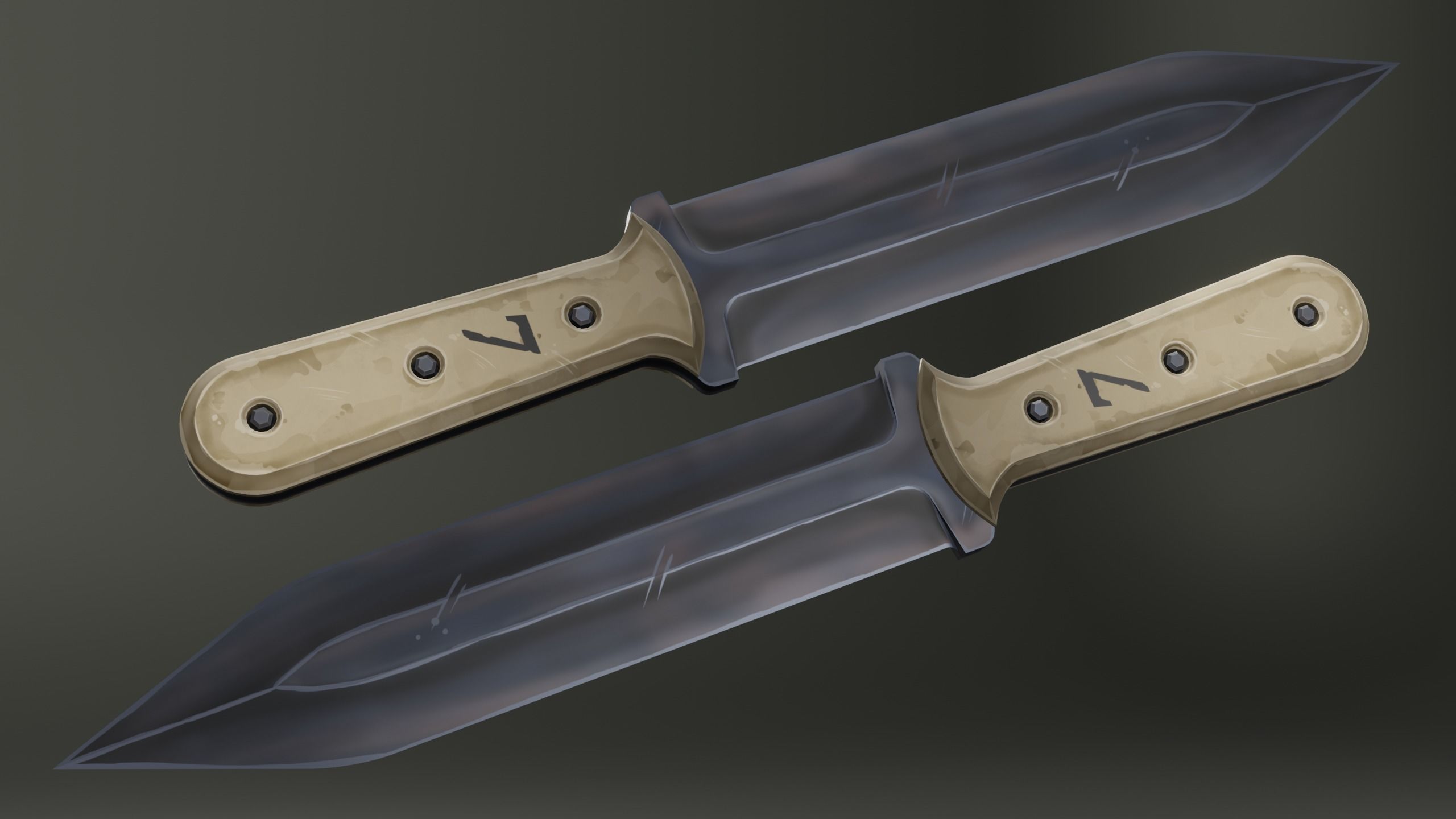 Stylized Military Knife Low-poly 3D model_1