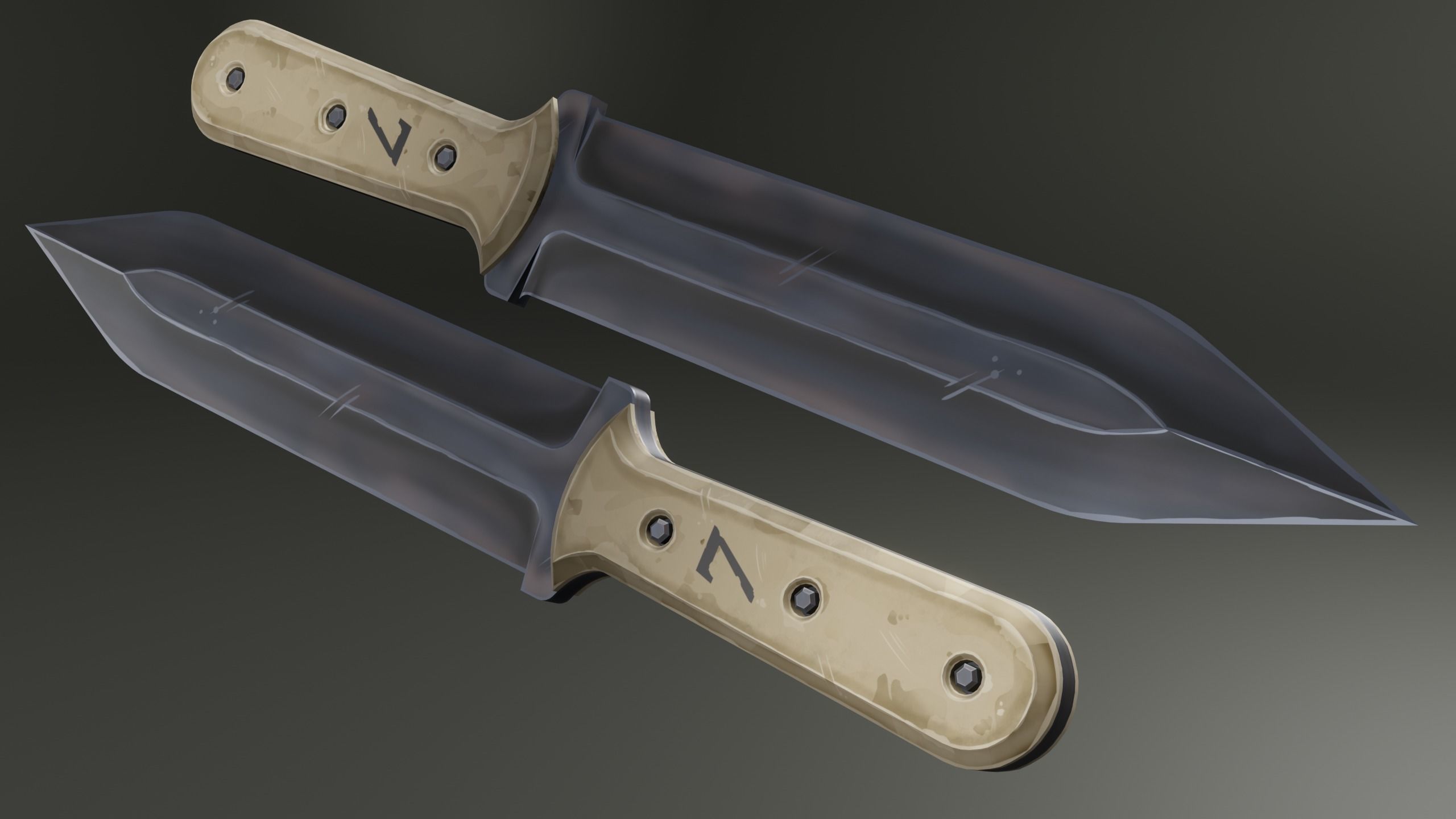 Stylized Military Knife Low-poly 3D model_4
