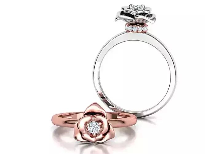 Rose Flower Solitaire Ring 3mm stone Promise Ring 3D print model