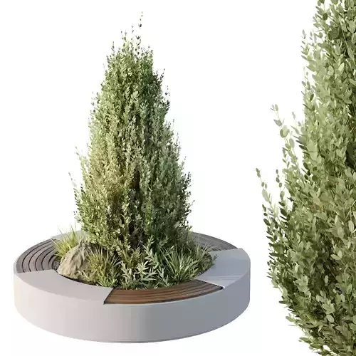 HQ Urban environment set of green plant benches 06