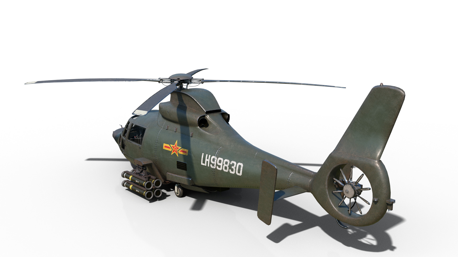 PBR 3 coatings Chinese Z9 WZ-9 gunship Z-9 Helicopter Low-poly 3D model_4