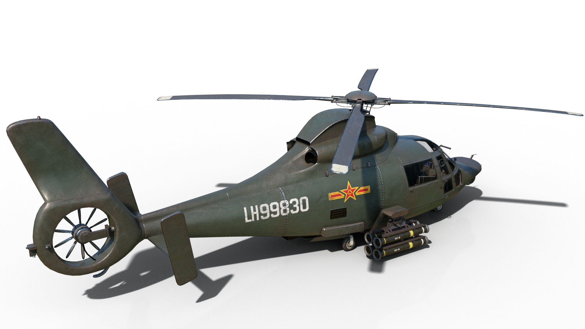 PBR 3 coatings Chinese Z9 WZ-9 gunship Z-9 Helicopter Low-poly 3D model_3