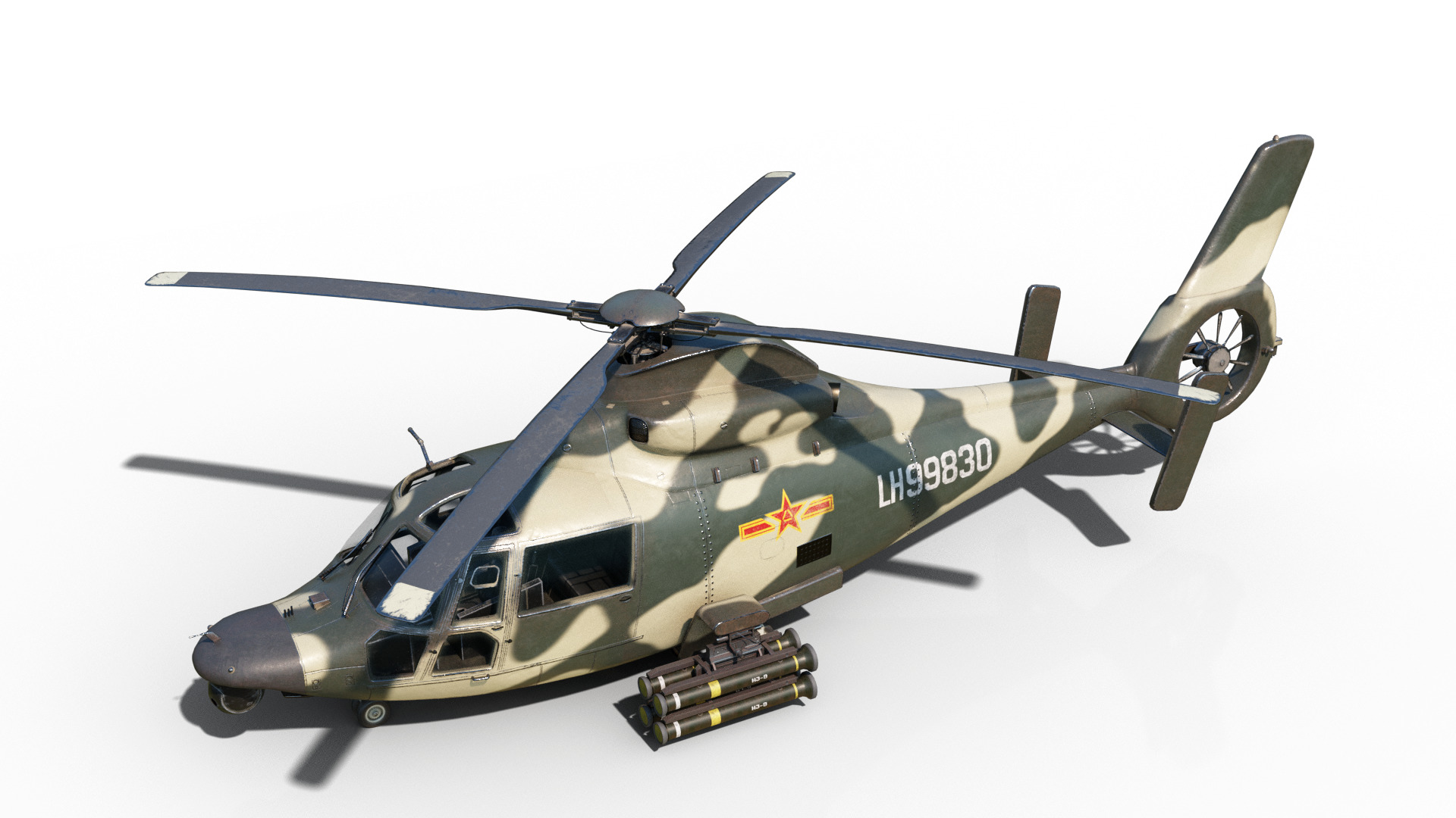 PBR 3 coatings Chinese Z9 WZ-9 gunship Z-9 Helicopter Low-poly 3D model_6