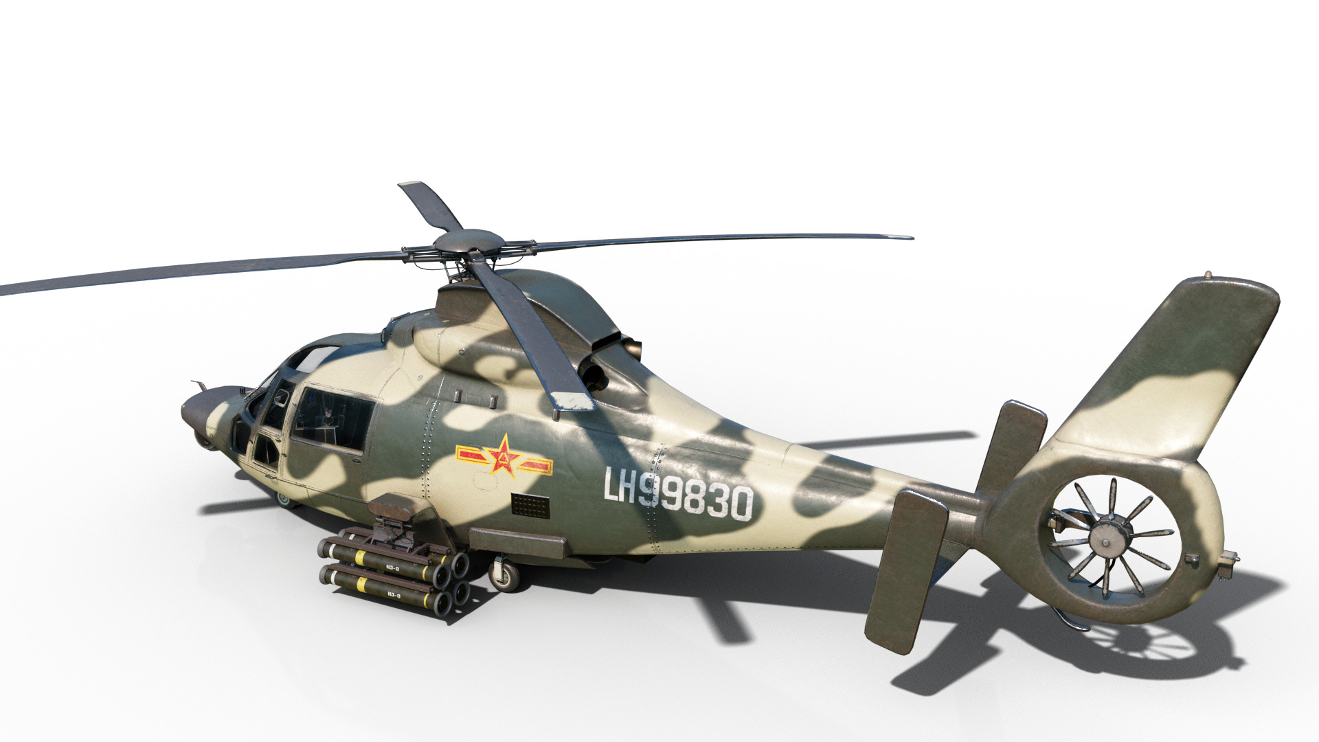 PBR 3 coatings Chinese Z9 WZ-9 gunship Z-9 Helicopter Low-poly 3D model_7