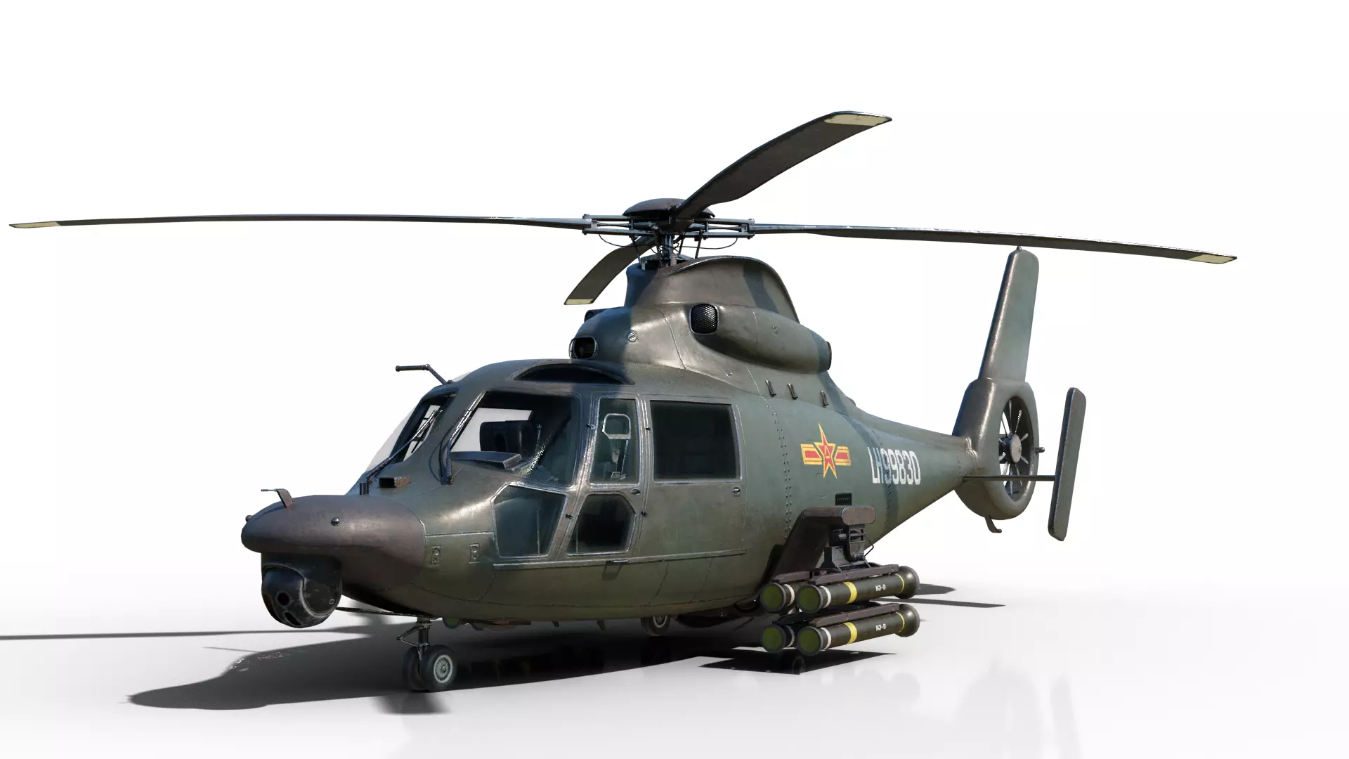 PBR 3 coatings Chinese Z9 WZ-9 gunship Z-9 Helicopter Low-poly 3D model_0