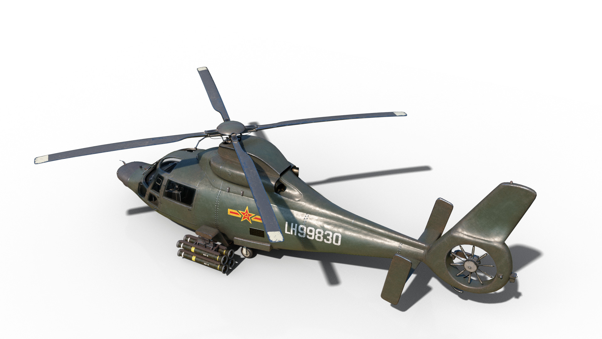 PBR 3 coatings Chinese Z9 WZ-9 gunship Z-9 Helicopter Low-poly 3D model_1
