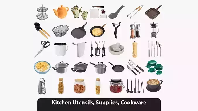 Kitchen Utensils Supplies and Cookware 3D Model Collection