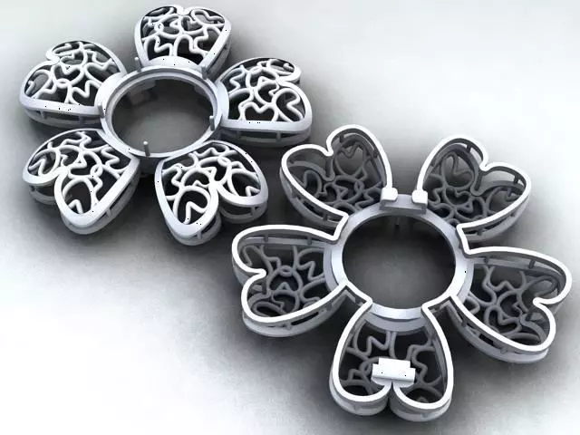 hearts brooch with cabochon gem 3D print model