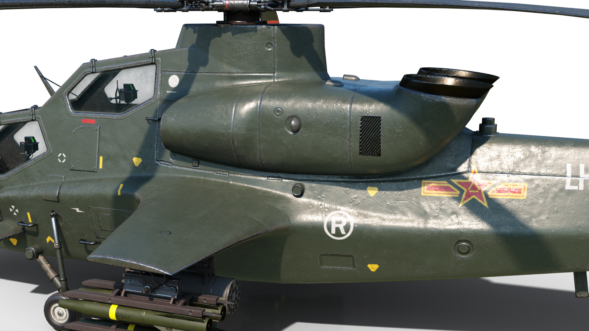 PBR 5 coatings Chinese WZ-10 gunship Z-10 Attack Helicopter Low-poly 3D model_7