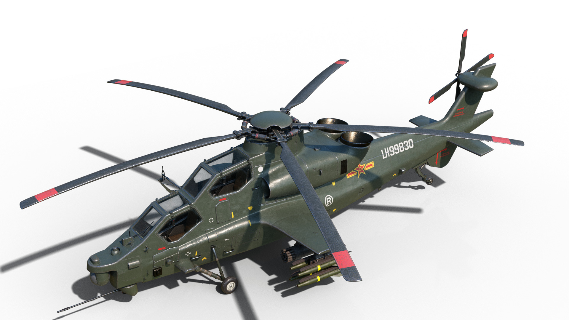 PBR 5 coatings Chinese WZ-10 gunship Z-10 Attack Helicopter Low-poly 3D model_1
