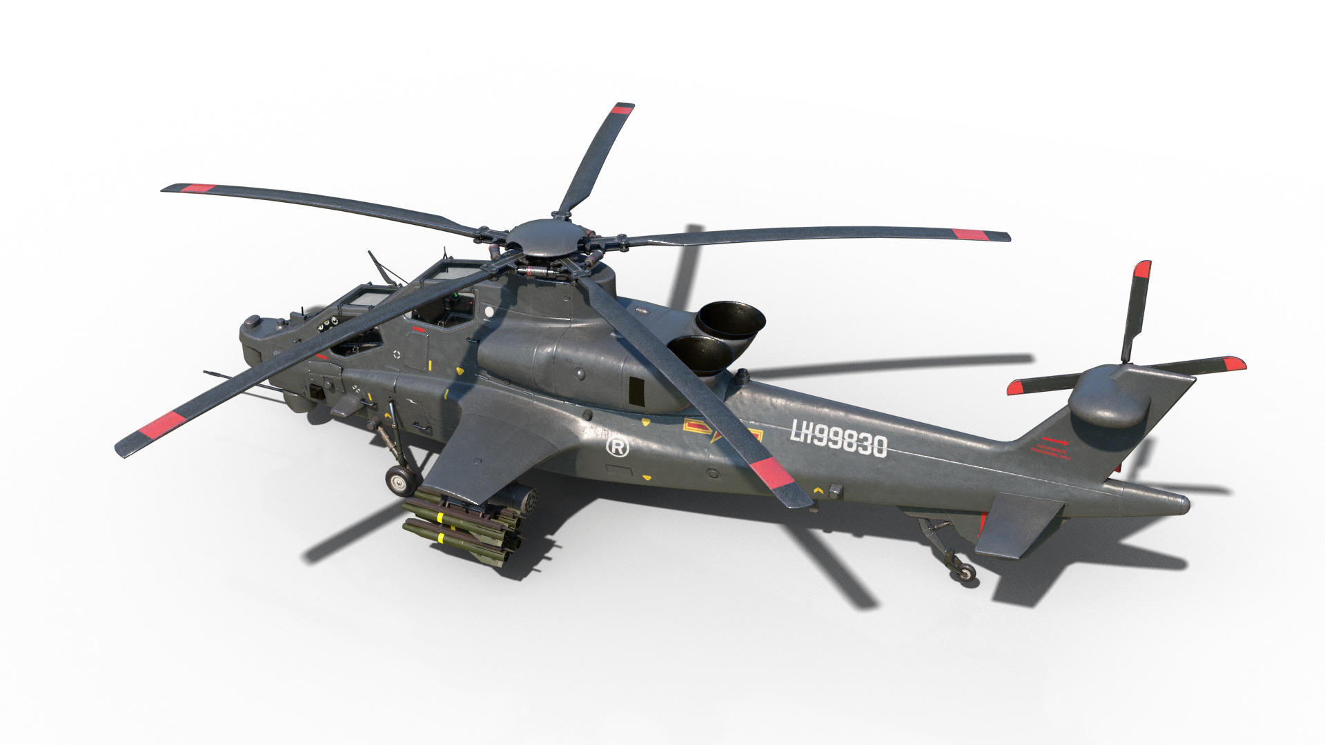 PBR 5 coatings Chinese WZ-10 gunship Z-10 Attack Helicopter Low-poly 3D model_8
