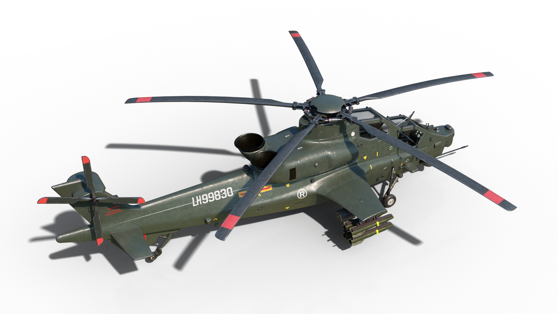 PBR 5 coatings Chinese WZ-10 gunship Z-10 Attack Helicopter Low-poly 3D model_4