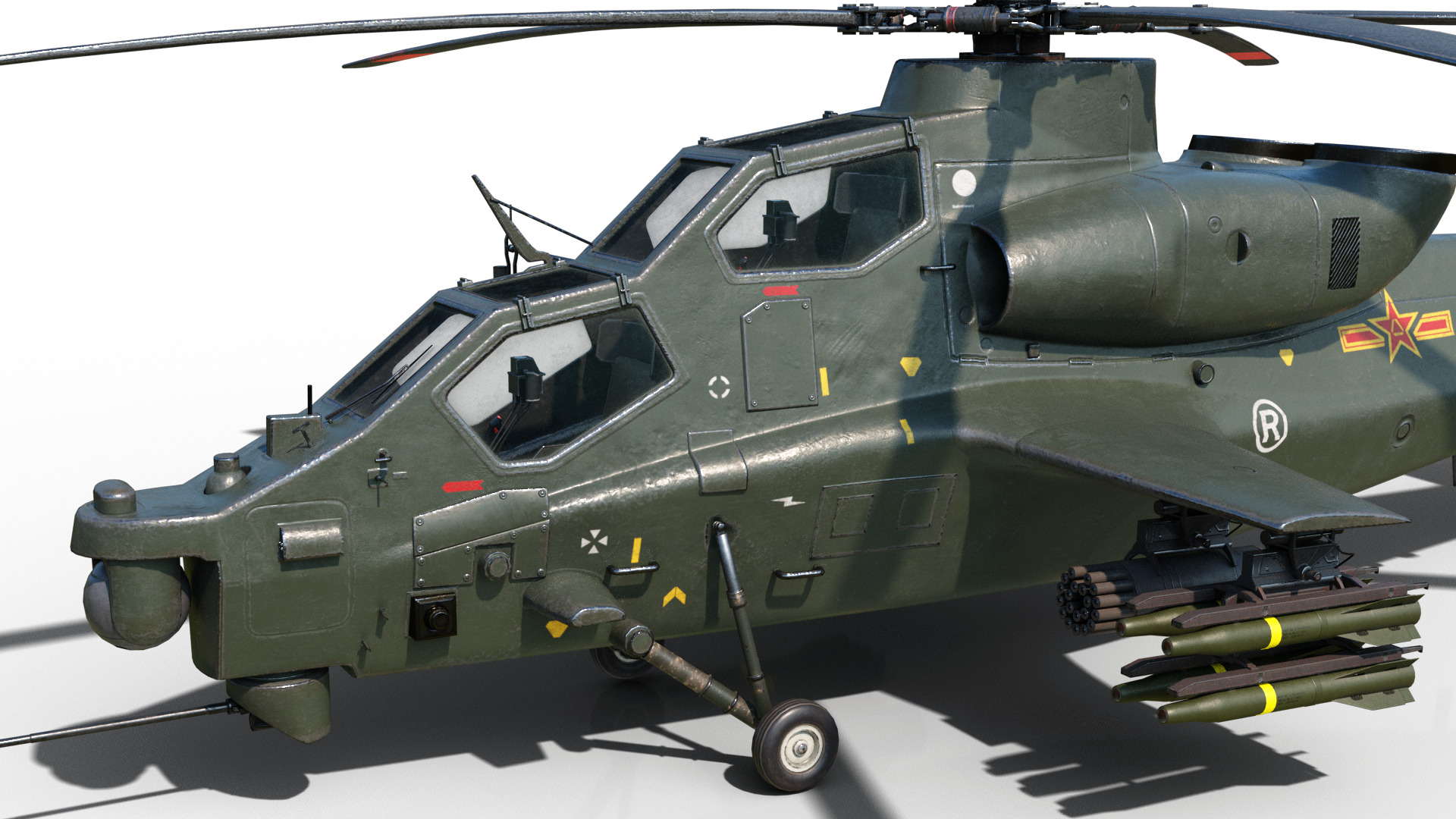 PBR 5 coatings Chinese WZ-10 gunship Z-10 Attack Helicopter Low-poly 3D model_5